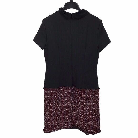 Karl Lagerfeld Paris Colorblock Tweed Tie-Neck Short Dress Black, Burgundy Sz 10 - Picture 5 of 8